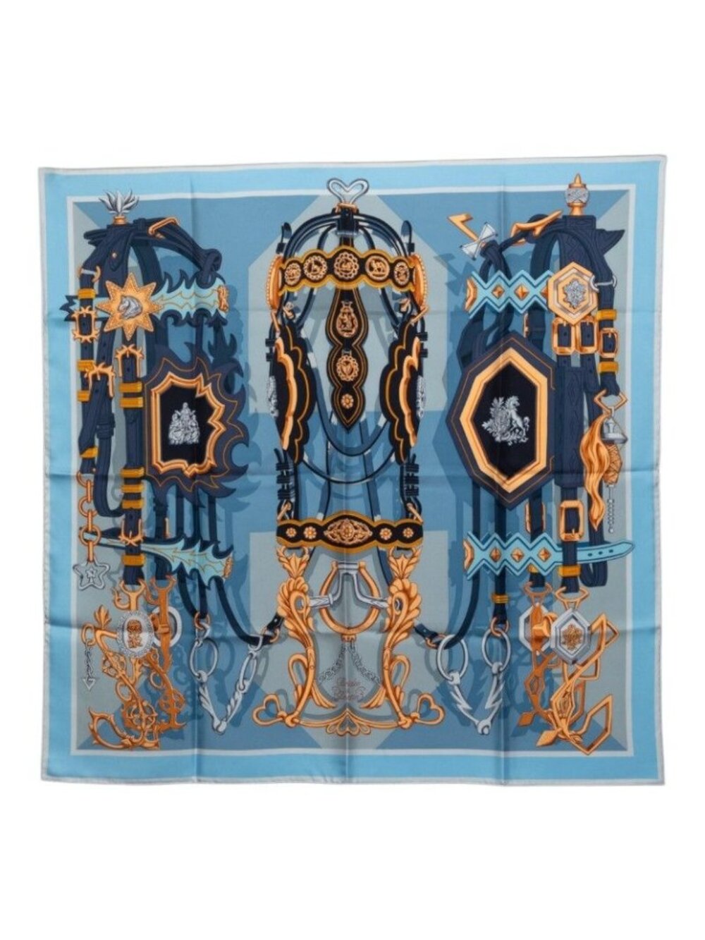 Hermes Carre 90 Brides Et Destin Scarf Large Blue Multicolor Silk